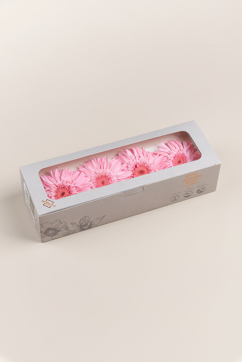 Gerbera - Kiste mit 4 Blütenköpfen